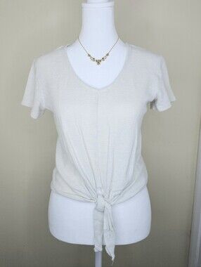 VANILLA STAR Women’s Cream Tie Front Short Sleeve Top Small Boho Cottagecore